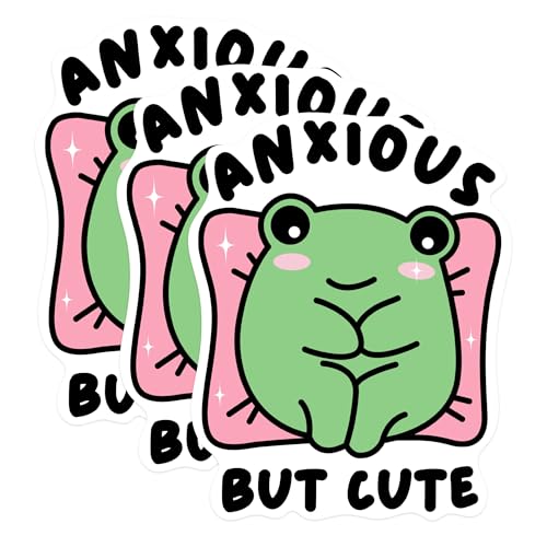 (3 Pack) Anxious But Cute Frog Decals - Funny Frog Sticker - Laptop Decal - 3 Inches On Longest Side - Easy Peel & Apply - Made in USA - 3MCS0224