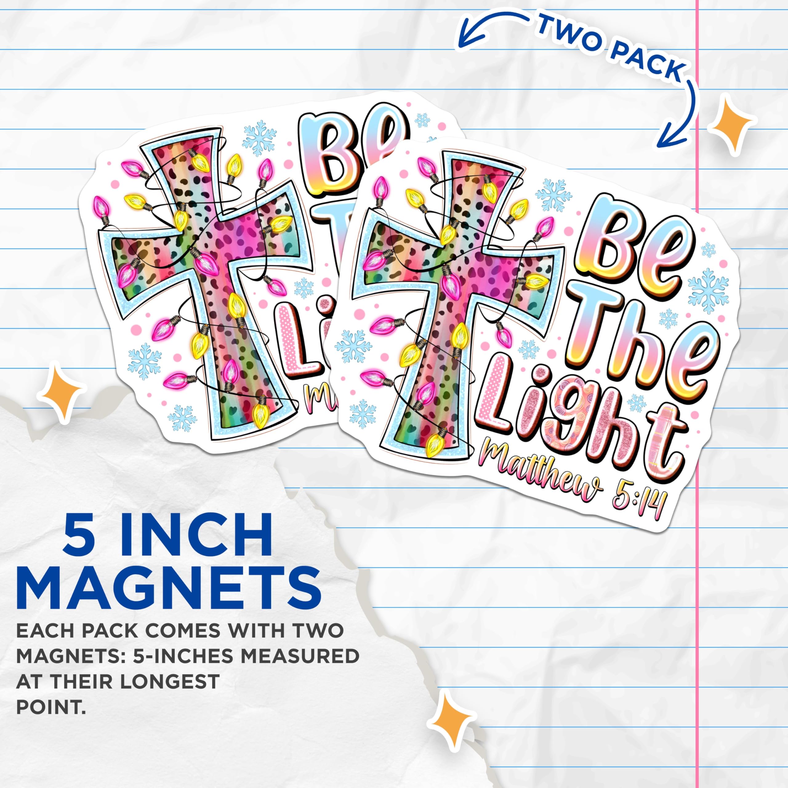 (2 Pack) Be The Light Magnets - Christian Faith Decor - Inspirational Bible Verse Matthew 5:14-5 Inches On Longest Side - Thick Durable Magnet - Made in USA - MAG28774