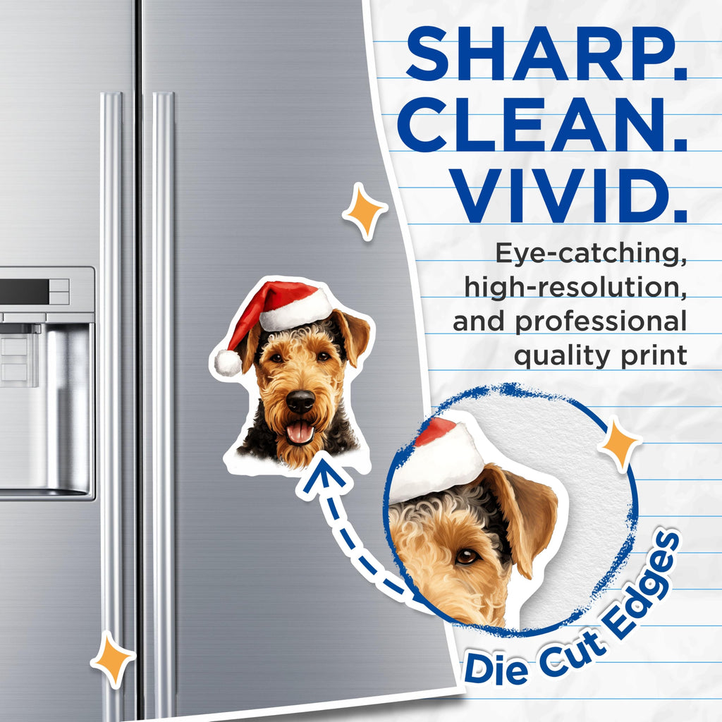 (2 Pack) Airedale Terrier Magnets - Christmas Dog Decor - Holiday Pet Portrait Refrigerator Magnets - 5 Inches On Longest Side - Thick Durable Magnet - Made in USA - MAG26276