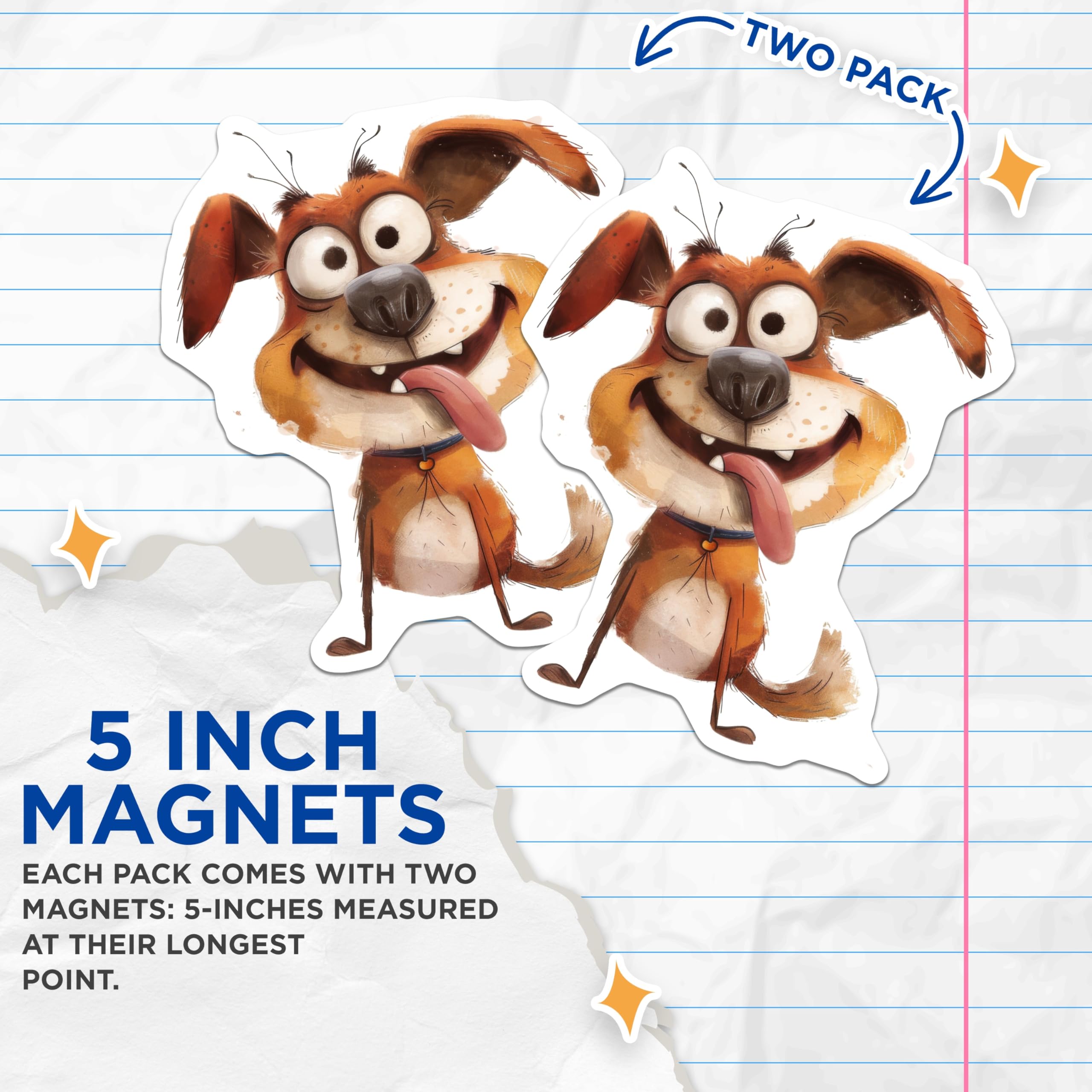 (2 Pack) Goofy Dog Magnets - Funny Puppy Illustration - Cute Animal Refrigerator Art - 5 Inches On Longest Side - Thick Durable Magnet - Made in USA - MAG27403