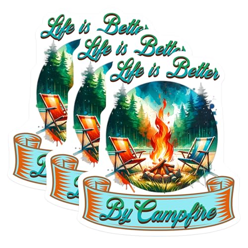 (3 Pack) Campfire Decals - Life is Better - Laptop Decals- 3 Inches On Longest Side - Easy Peel & Apply - Made in USA - 3MCS5568