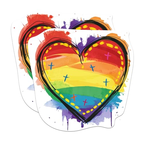 (2 Packs) Rainbow Heart Inclusive Rainbow Stickers - Rainbow Heart LGBTQ Friendly Decals - 5 Inches On Longest Side - Premium Vinyl Decal - Sticks to Any Smooth Flat Surface - Made in USA - BMCS2280