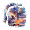 (2 Pack) Beach Bonfire Magnets - Sunset Tropical Beach - Coastal Ocean Scene Fridge - 5 Inches On Longest Side - Thick Durable Magnet - Made in USA - MAG39460
