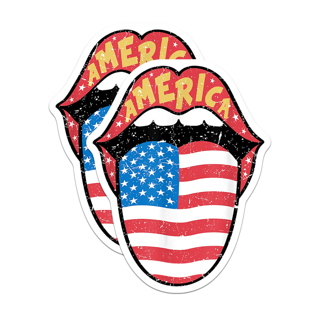 (2 Pack) Patriotic America Flag Magnets - Distressed Rock n Roll Lips - July 4th USA Decor - 5 Inches On Longest Side - Thick Durable Magnet - Made in USA - MAG25130