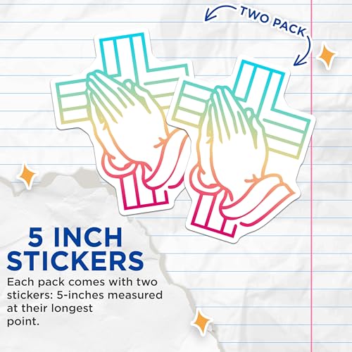 (2 Pack) Praying Hands Cross Stickers - Religious Spiritual - Faith-Based Vinyl Decals - 5" On Longest Side - Sticks to Smooth Flat Surfaces - Made in USA - BMCS5616