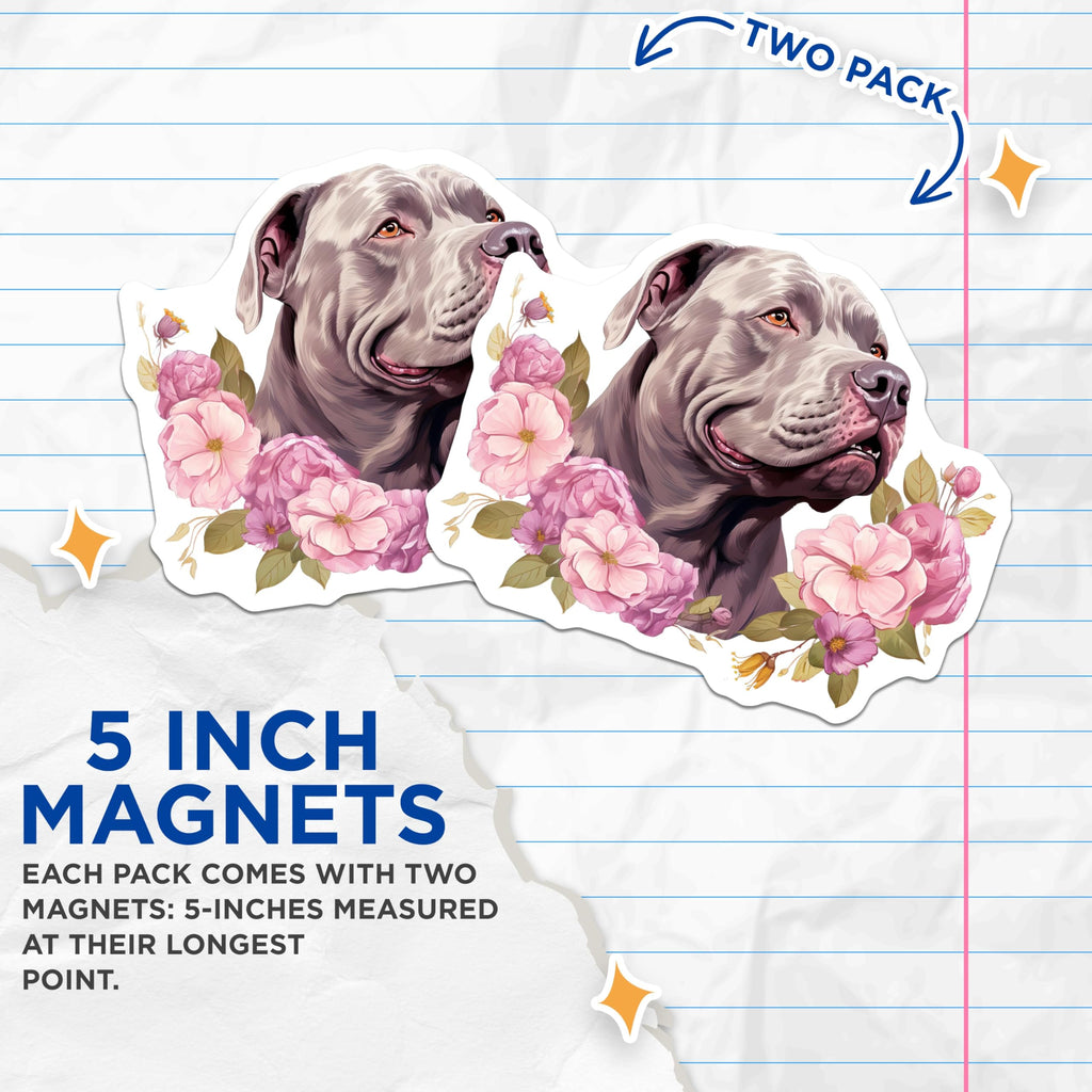 (2 Pack) Pitbull Magnets - Floral Dog Decor - Pitbull Mom Present - Cute Dog Art Magnet for Fridge - 5 Inches On Longest Side - Thick Durable Magnet - Made in USA - MAG30770