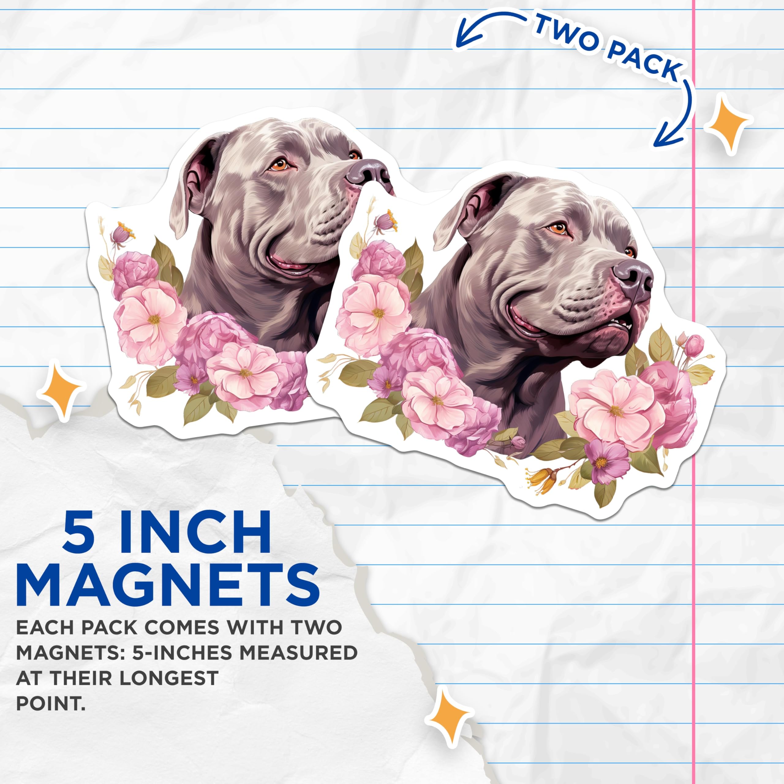 (2 Pack) Pitbull Magnets - Floral Dog Decor - Pitbull Mom Present - Cute Dog Art Magnet for Fridge - 5 Inches On Longest Side - Thick Durable Magnet - Made in USA - MAG30770