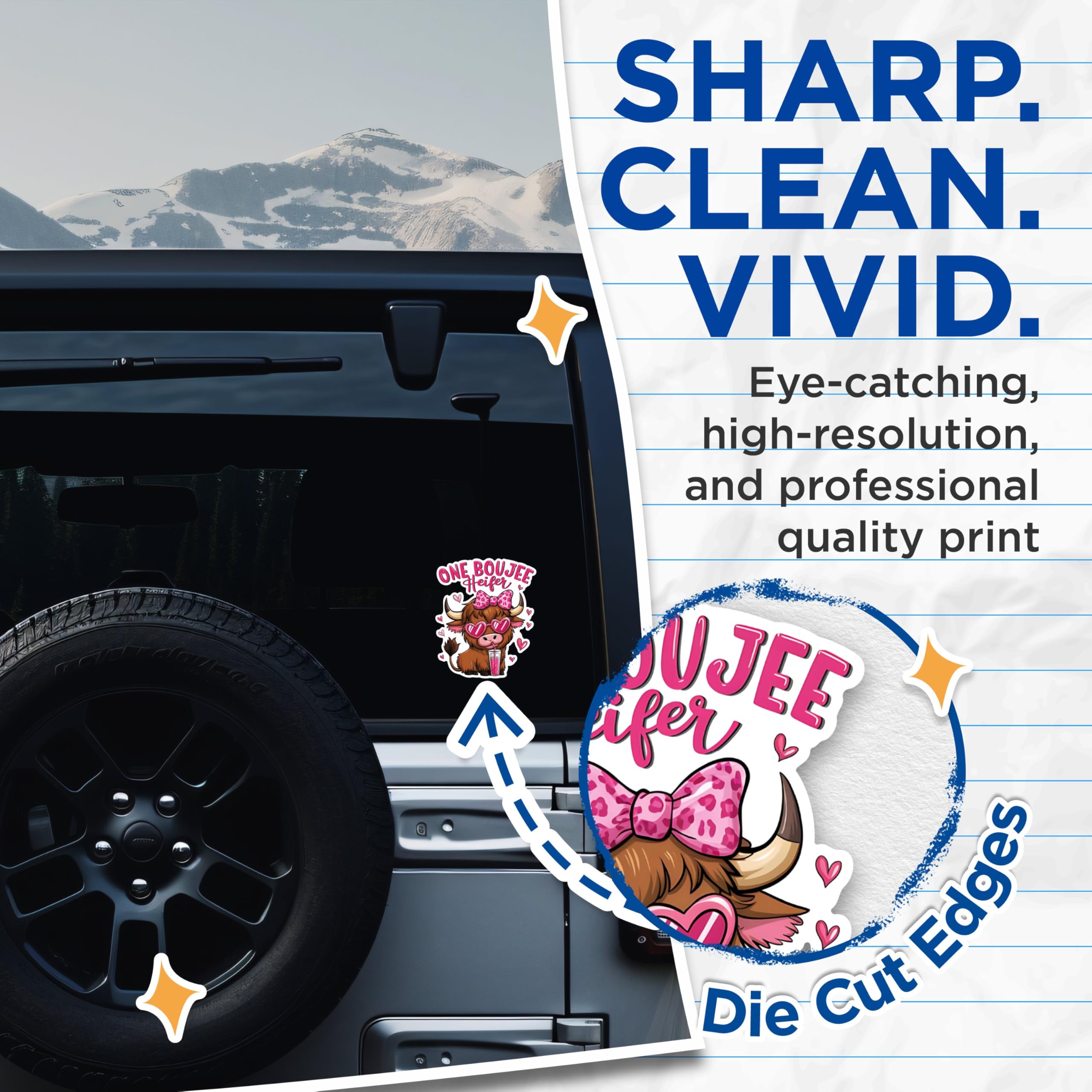 (2 Pack) One Boujee Heifer Stickers - Funny Cow Stickers - Cute Animal Stickers - 5" On Longest Side - Sticks to Any Smooth Flat Surface - Made in USA - BMCS3022