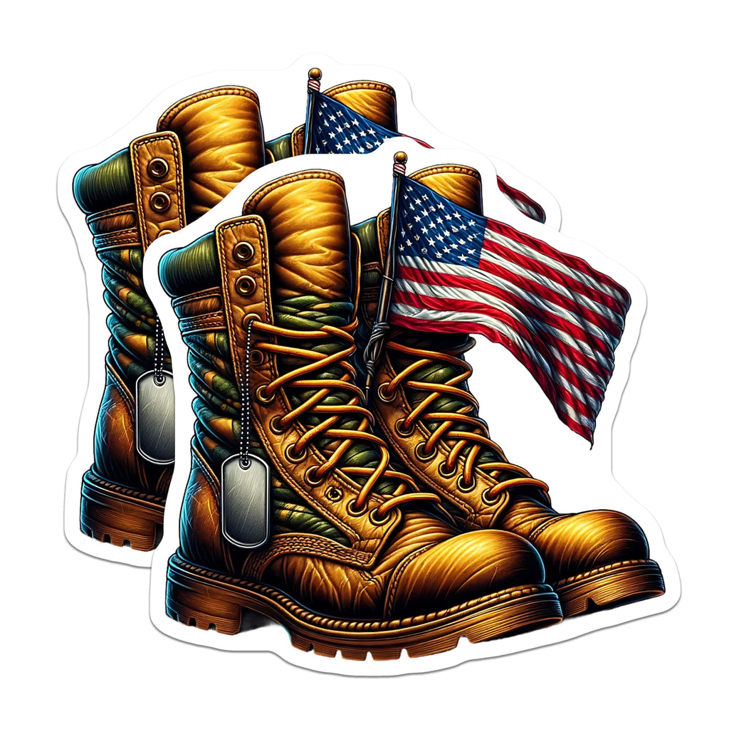 (2 Pack) Military Boots Magnets - American Flag Decor - Patriotic USA Souvenirs - 5" On Longest Side - Premium Magnet - for Cars, Refrigerators, Toolboxes, Lockers - Made in USA - MAG16116
