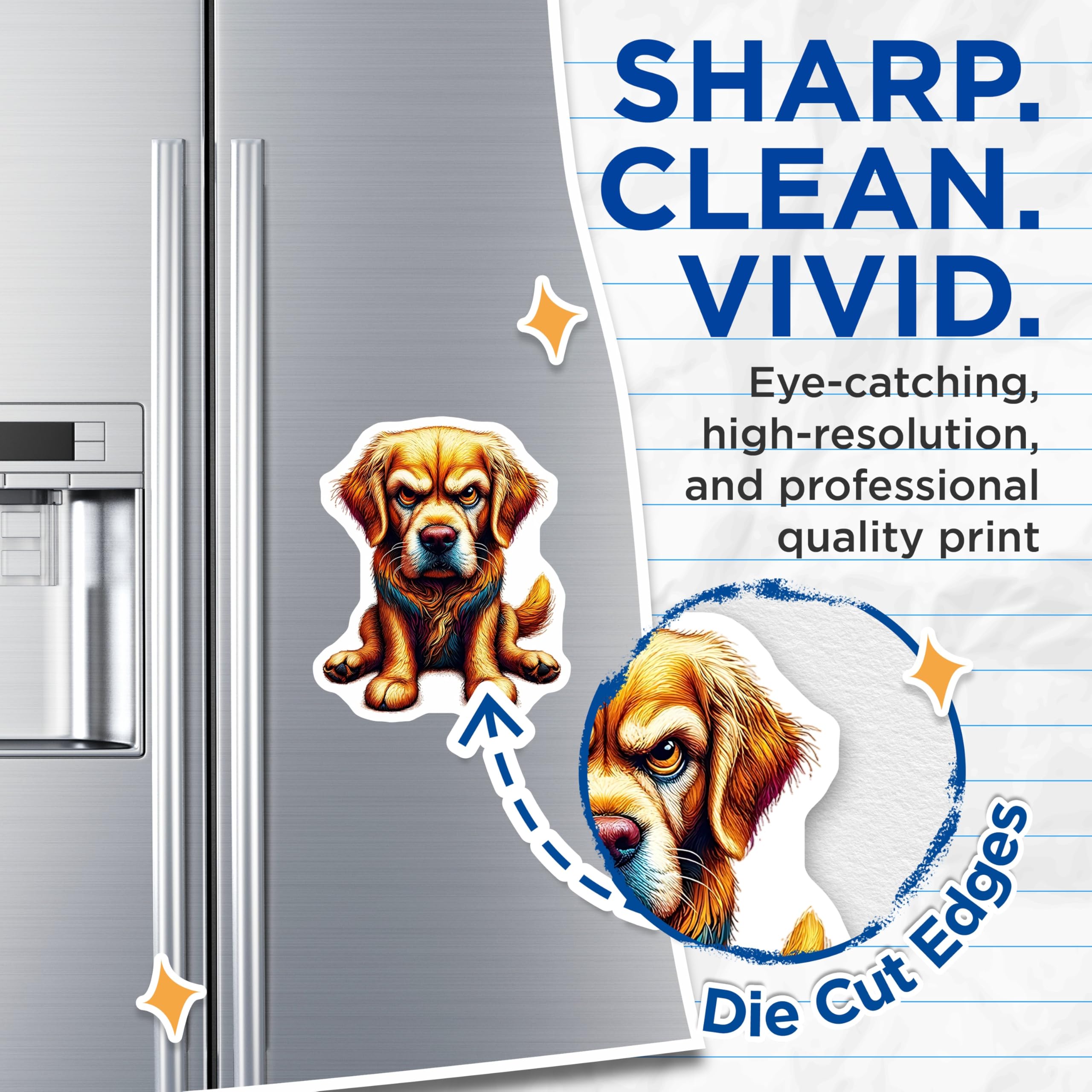 (2 Pack) Golden Retriever Magnets - Angry Dog Art - Refrigerator Locker Magnets - 5" On Longest Side - Premium Magnet - for Cars, Refrigerators, Toolboxes, Lockers - Made in USA - MAG14589