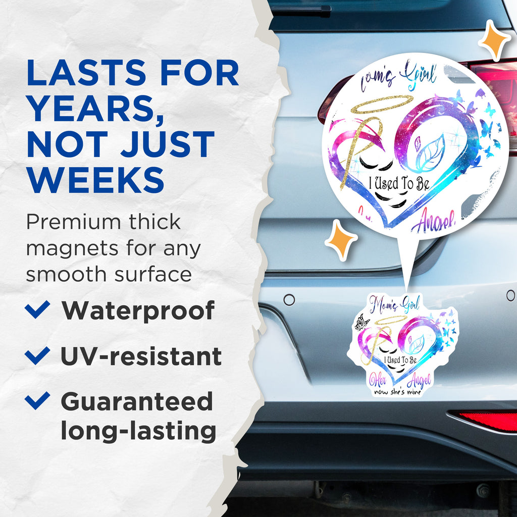 (2 Pack) Mom's Girl Magnets - Mother Daughter Bond - Her Angel Now She's Mine - Galaxy Heart Decor - Sentimental Mom Present - 5 Inches On Longest Side - Thick Durable Magnet - Made in USA - MAG39342