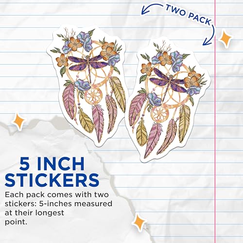 (2 Pack) Dreamcatcher Stickers - Floral and Dragonfly Stickers - Boho Feather Stickers - 5" On Longest Side - Sticks to Smooth Flat Surfaces - Made in USA - BMCS4189