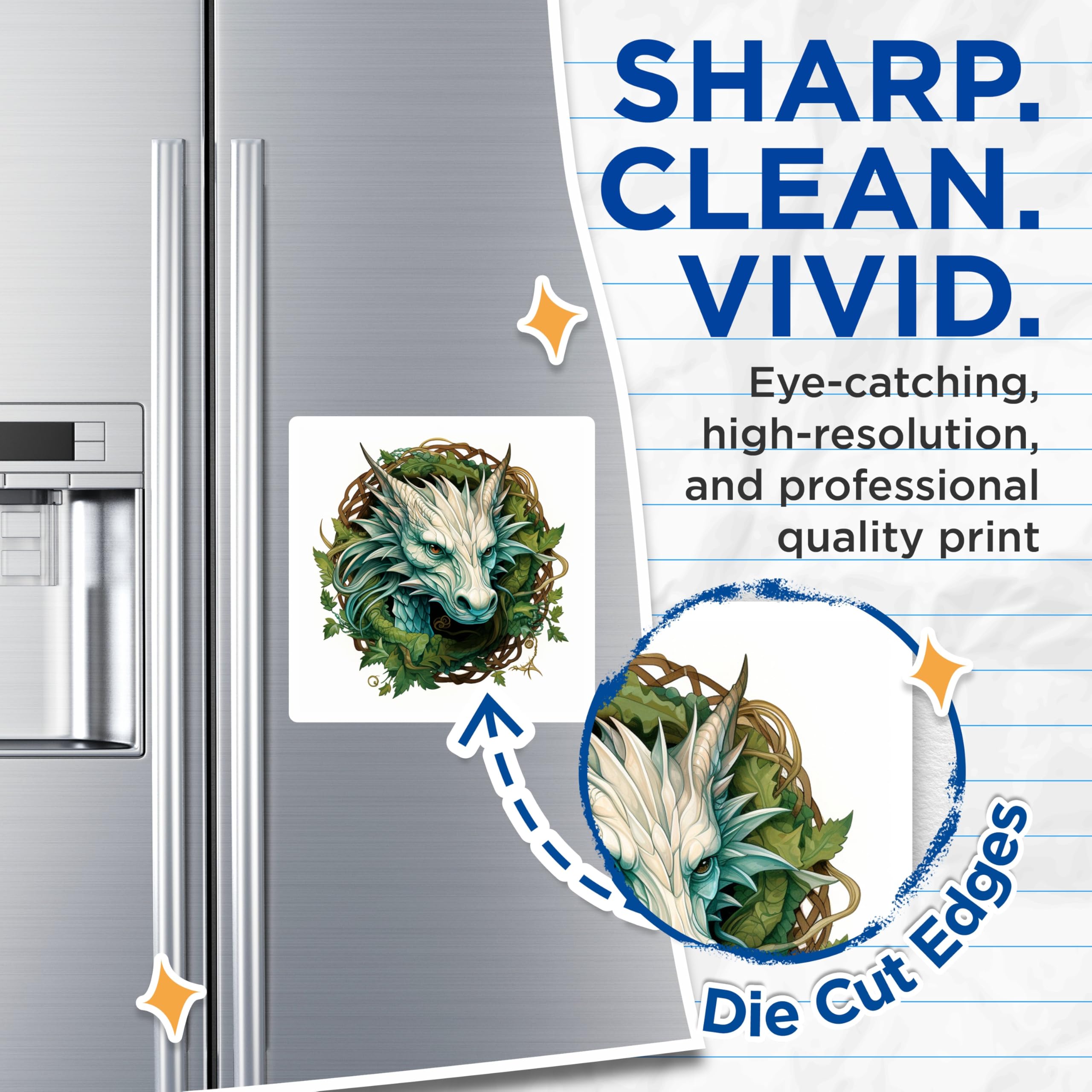 (2 Pack) Legendary White Dragon Head Magnets - Mystical Fantasy Art - Emerald Green Vine Refrigerator Decor Collectible - 5 Inches On Longest Side - Thick Durable Magnet - Made in USA - MAG24025