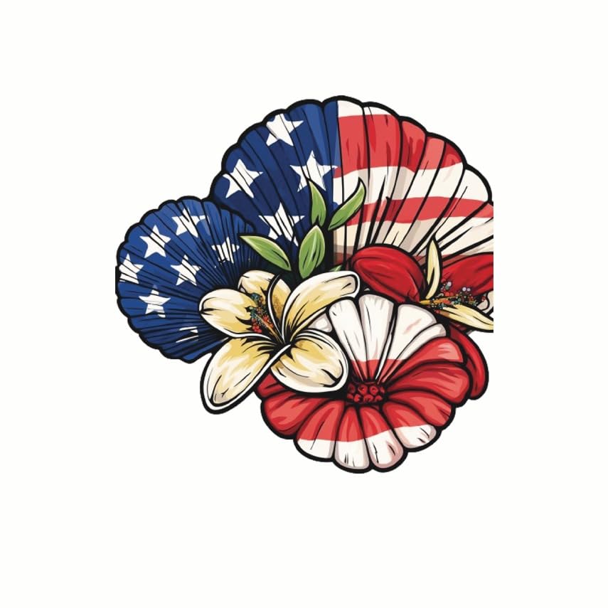 (3 Pack) Floral American Flag Decals - Patriotic Flower Stickers - Laptop Decals - 3 Inches On Longest Side - Easy Peel & Apply - Made in USA - 3MCS7736