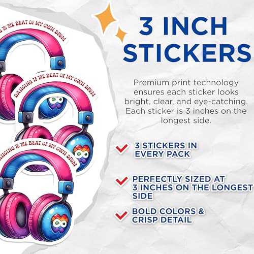 (3 Pack) Headphone Decals - Musical Inspiration Sticker - Laptop Decal - Dance to Your Own Beat - Music Lover - 3 Inches On Longest Side - Easy Peel & Apply - Made in USA - 3MCS6894