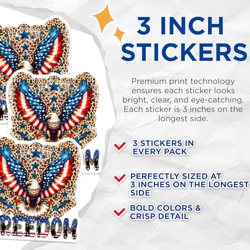 (3 Pack) Patriotic Eagle Decals - Freedom Flag Decals - Laptop Decal - 3 Inches On Longest Side - Easy Peel & Apply - Made in USA - 3MCS6163