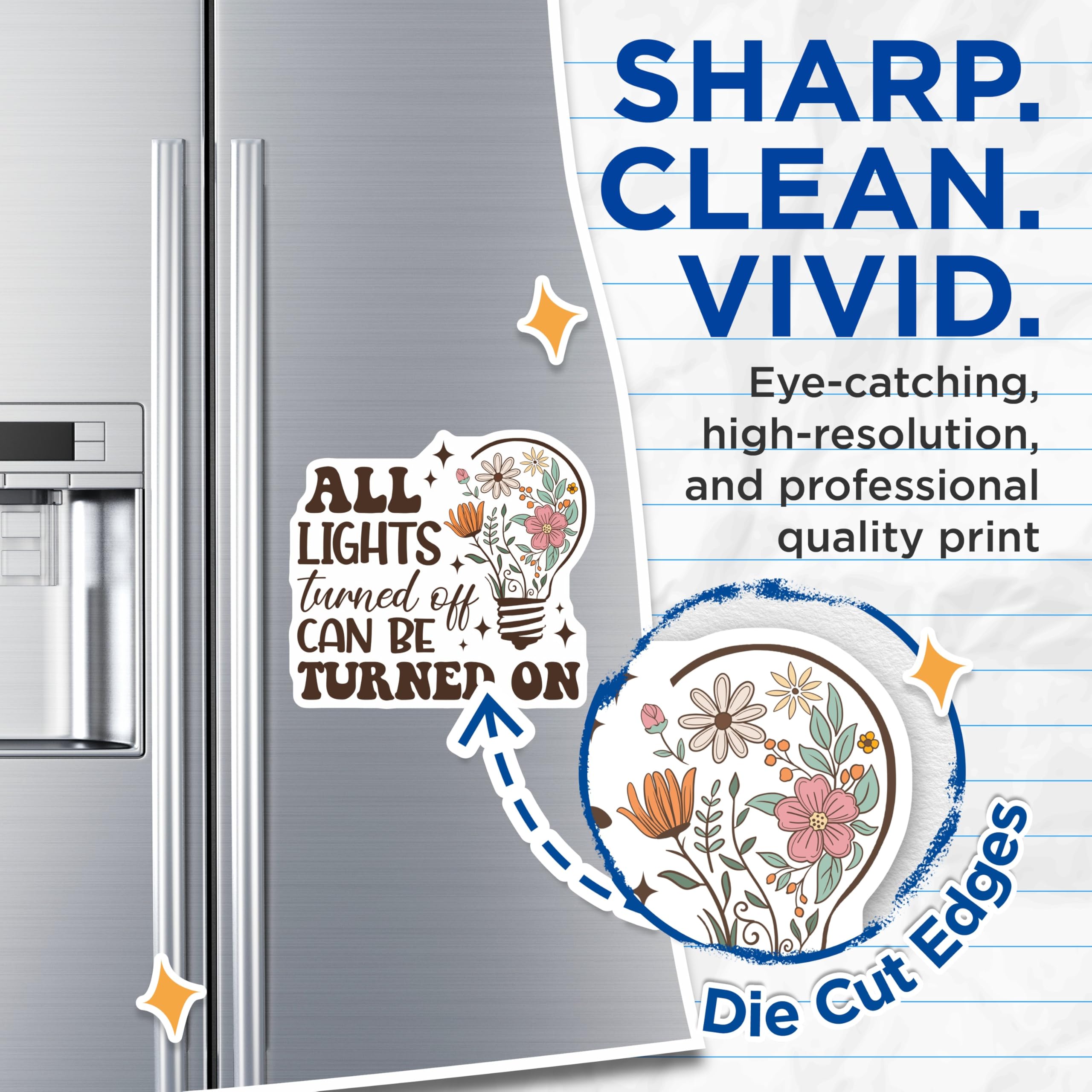 (2 Pack) Floral Lightbulb Magnets - Inspirational Quote - Refrigerator Decor - 5" On Longest Side - Premium Magnet - for Cars, Refrigerators, Toolboxes, Lockers - Made in USA - MAG18104