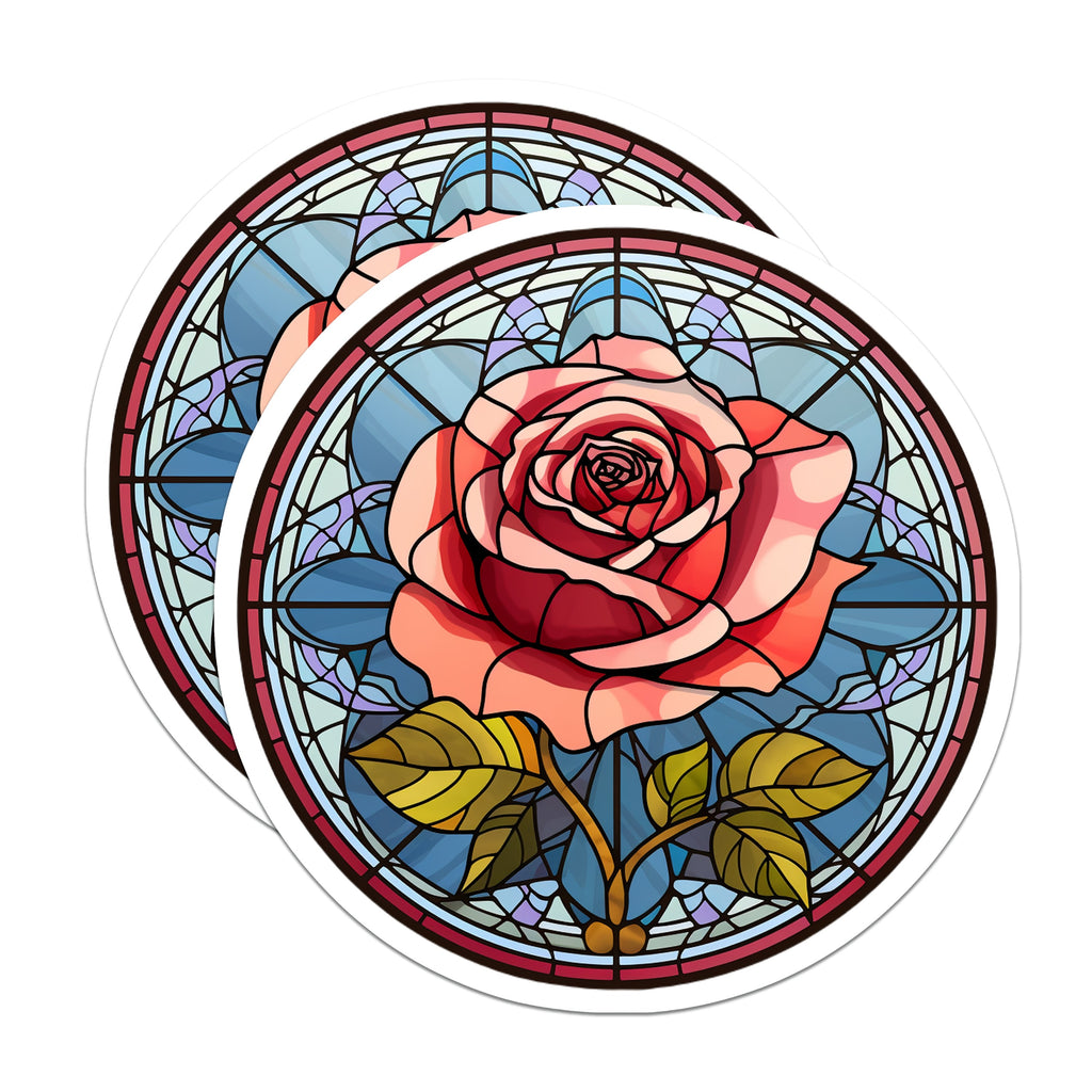 (2 Pack) Faux Stained Glass Rose Magnets - Art Nouveau Floral Decor - Botanical Fridge Accents - 5 Inches On Longest Side - Thick Durable Magnet - Made in USA - MAG37198