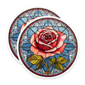(2 Pack) Faux Stained Glass Rose Magnets - Art Nouveau Floral Decor - Botanical Fridge Accents - 5 Inches On Longest Side - Thick Durable Magnet - Made in USA - MAG37198