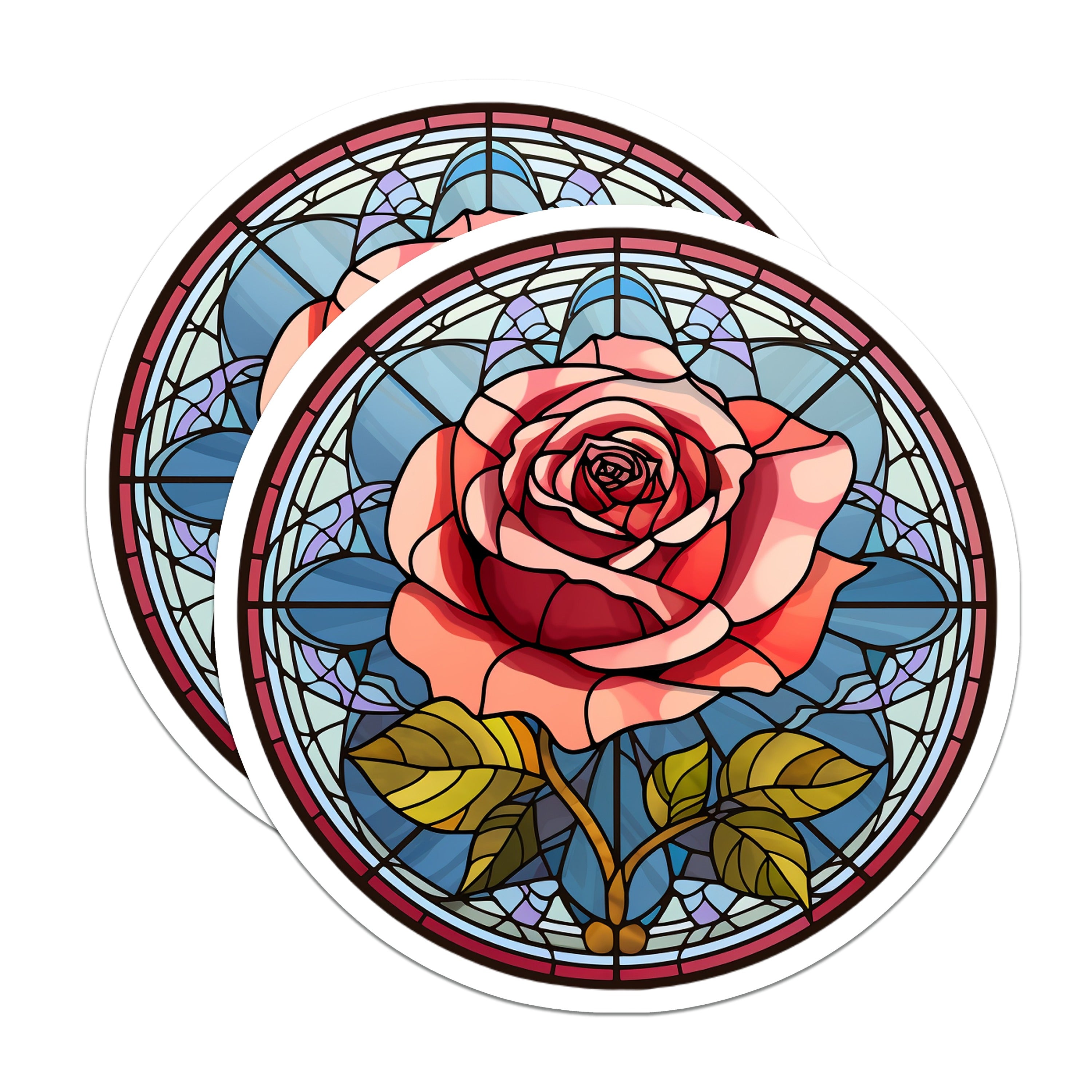 (2 Pack) Faux Stained Glass Rose Magnets - Art Nouveau Floral Decor - Botanical Fridge Accents - 5 Inches On Longest Side - Thick Durable Magnet - Made in USA - MAG37198