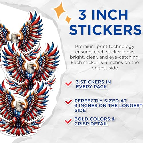 (3 Pack) American Eagle Decals - Patriotic Decal - USA Pride Decal - 3 Inches On Longest Side - Easy Peel & Apply - Made in USA - 3MCS0980