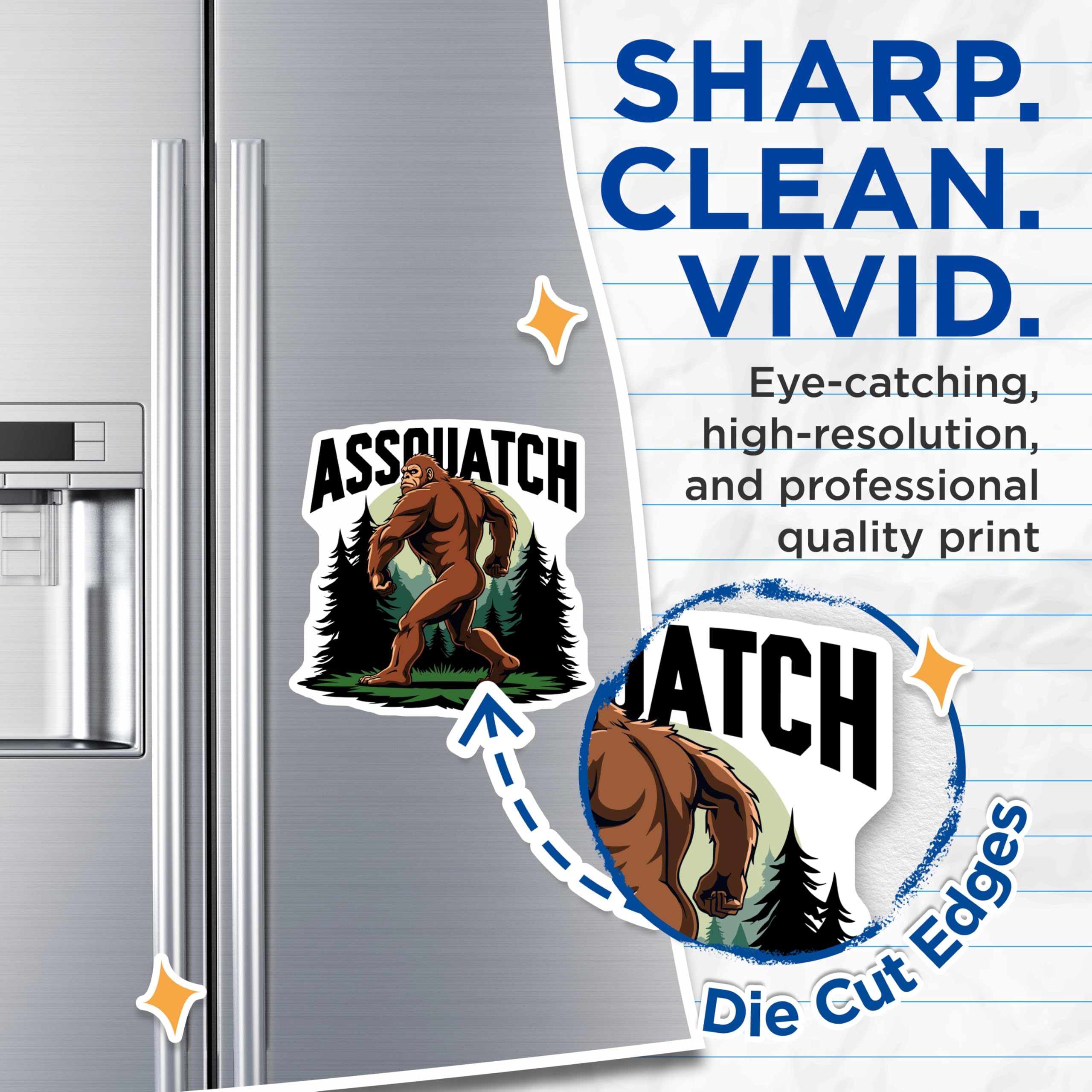 (2 Pack) Assquatch Magnets - Funny Bigfoot Cryptid Humor - Sasquatch Forest Creature Decor - 5 Inches On Longest Side - Thick Durable Magnet - Made in USA - MAG21454