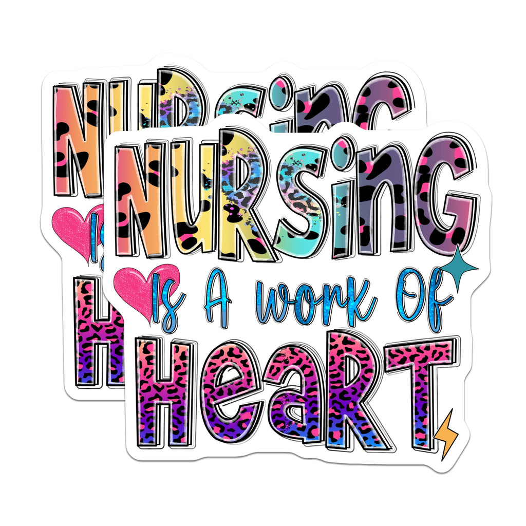 (2 Pack) Nursing is A Work of Heart Magnets - Leopard Print Colorful Nurse Recognition - Healthcare Professional RN LPN CNA - 5 Inches On Longest Side - Thick Durable Magnet - Made in USA - MAG19217