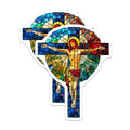 (2 Pack) Stained Glass Jesus Cross Magnets - Christian Religious Faith Art - Spiritual Home Decor Refrigerator Magnets - 5 Inches On Longest Side - Thick Durable Magnet - Made in USA - MAG39854