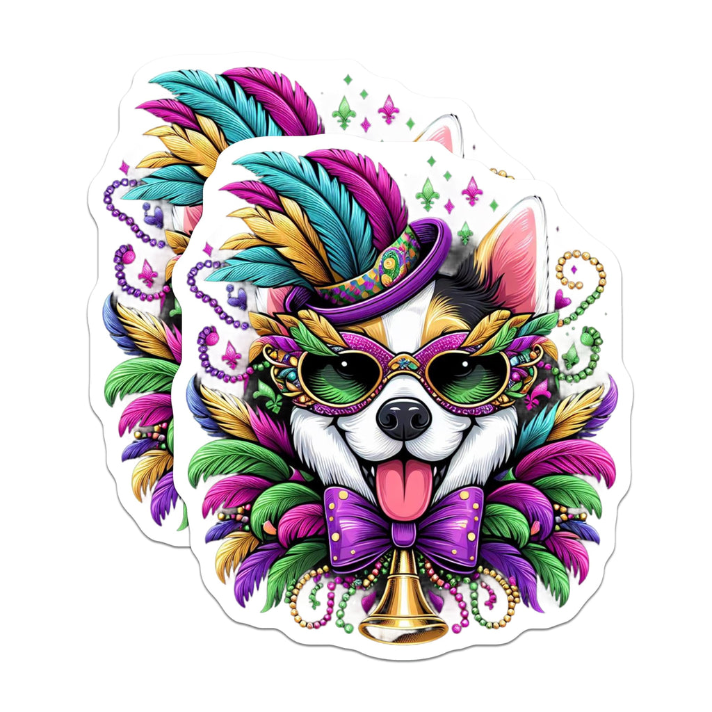 (2 Pack) Mardi Gras Dog Magnets - Festive Corgi Decor - Party Favors - 5" On Longest Side - Premium Magnet - for Cars, Refrigerators, Toolboxes, Lockers - Made in USA - MAG15107
