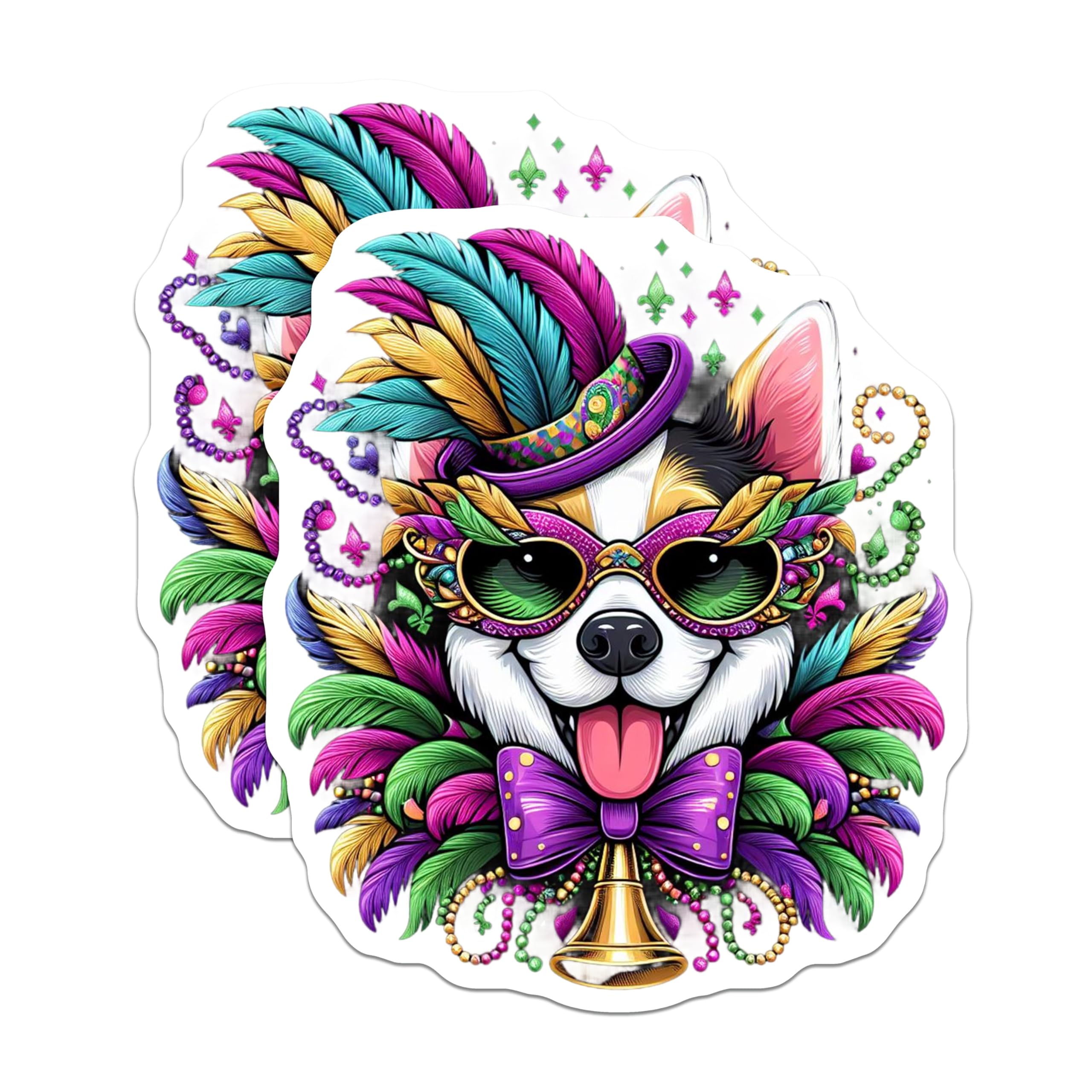 (2 Pack) Mardi Gras Dog Magnets - Festive Corgi Decor - Party Favors - 5" On Longest Side - Premium Magnet - for Cars, Refrigerators, Toolboxes, Lockers - Made in USA - MAG15107