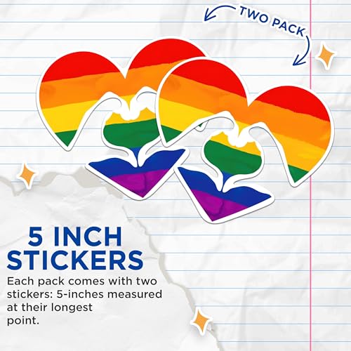 (2 Packs) Rainbow Heart Inclusive Rainbow Stickers - LGBTQ Friendly Welcoming Decals - 5 Inches On Longest Side - Premium Vinyl Decal - Sticks to Any Smooth Flat Surface - Made in USA - BMCS2279