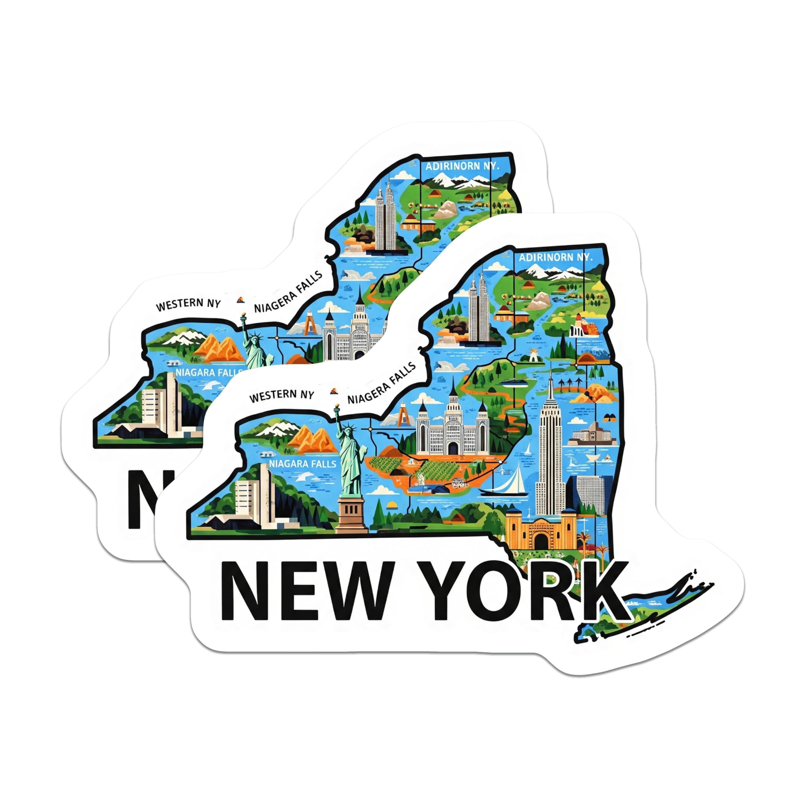 (2 Pack) New York State Magnets - Illustrated NY Map - Travel Souvenir Refrigerator Magnets - 5" On Longest Side - Premium Magnet - for Cars, Refrigerators, Toolboxes, Lockers - Made in USA - MAG14424