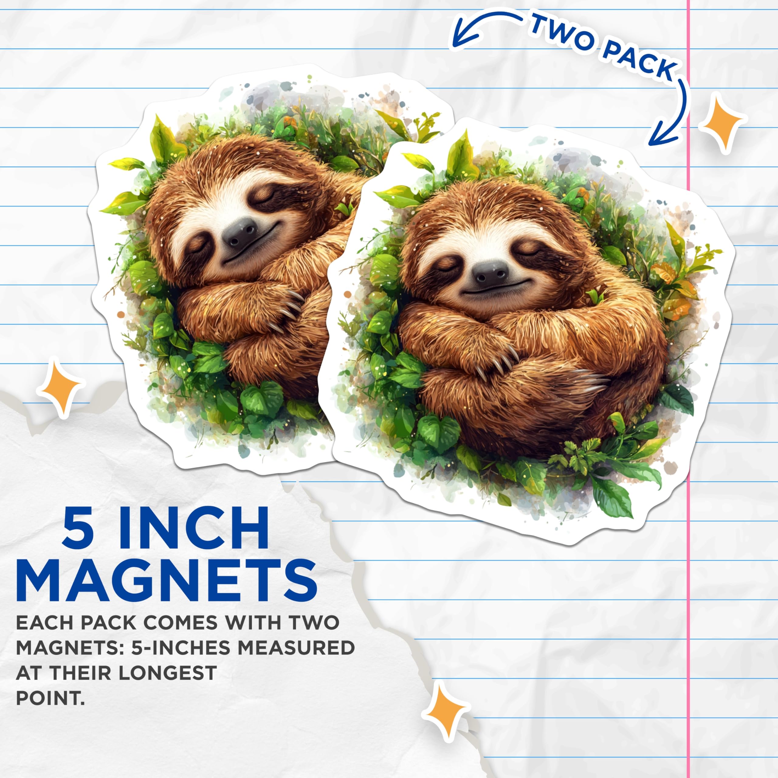 (2 Pack) Sleeping Sloth Magnets - Cute Animal Decor - Nature Lover Fridge Organizer - Nursery Kitchen Home Decor - 5 Inches On Longest Side - Thick Durable Magnet - Made in USA - MAG27631