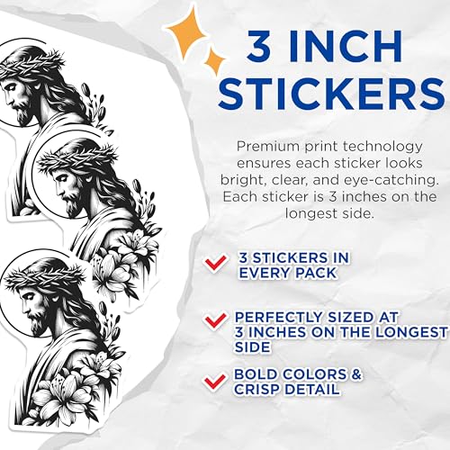 (3 Pack) Jesus Christ Decals - Crown of Thorns - Religious Decals - 3 Inches On Longest Side - Easy Peel & Apply - Made in USA - 3MCS6081