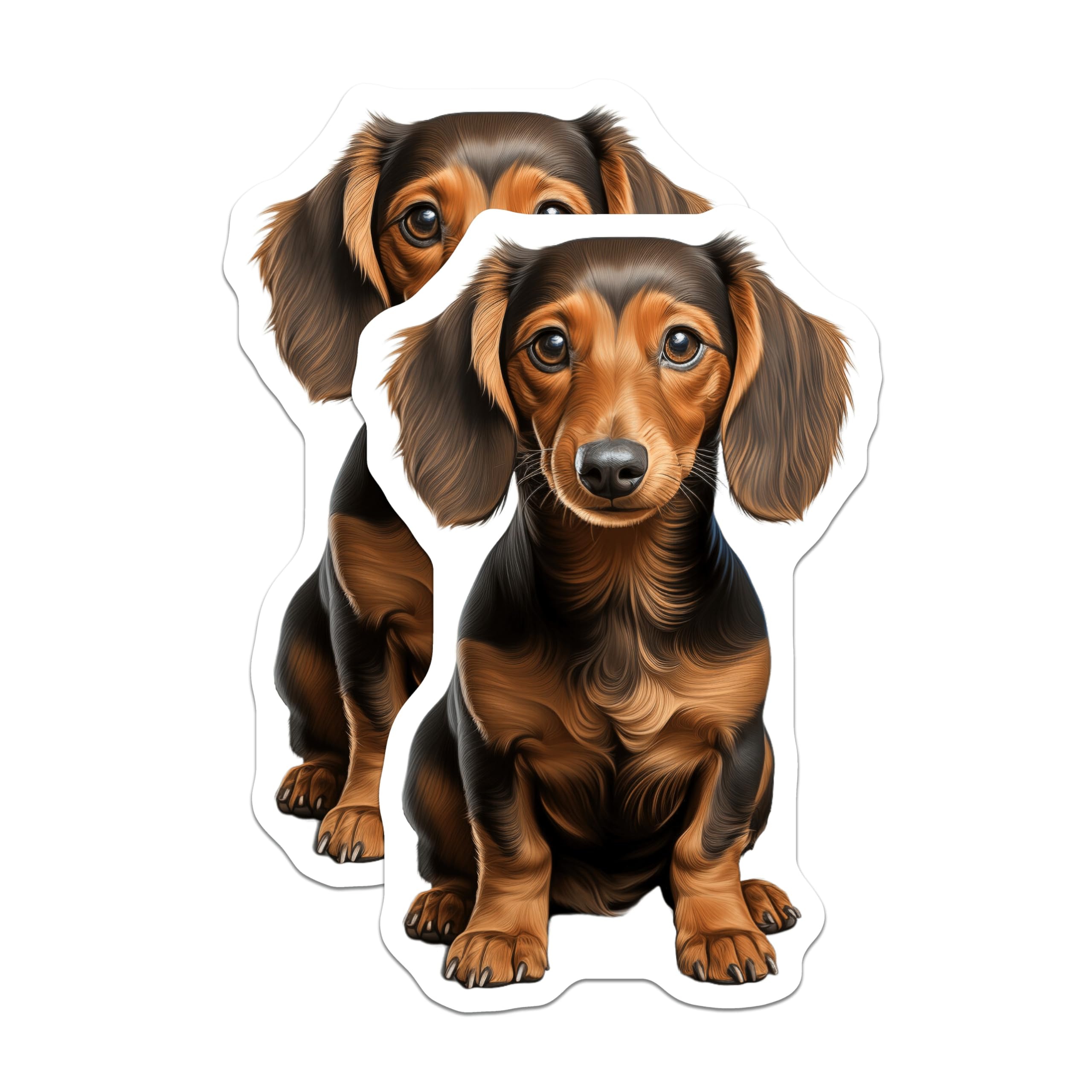 (2 Pack) Long Haired Dachshund Magnets - Doxie Lover Decor - Dog Mom Fridge Art - 5 Inches On Longest Side - Thick Durable Magnet - Made in USA - MAG26086