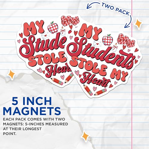 (2 Pack) My Students Stole My Heart Magnets - Teacher Appreciation - Classroom Decor - 5" On Longest Side - for Cars, Fridges, Toolboxes - Made in USA - MAG7656