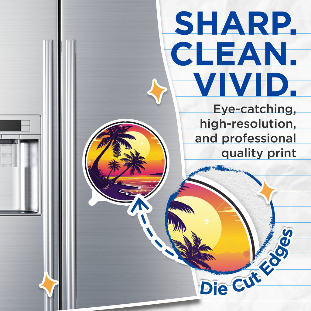 (2 Pack) Tropical Sunset Magnets - Beach Palm Tree Ocean Decor - Retro Aesthetic Fridge Locker Accent - 5 Inches On Longest Side - Thick Durable Magnet - Made in USA - MAG38538