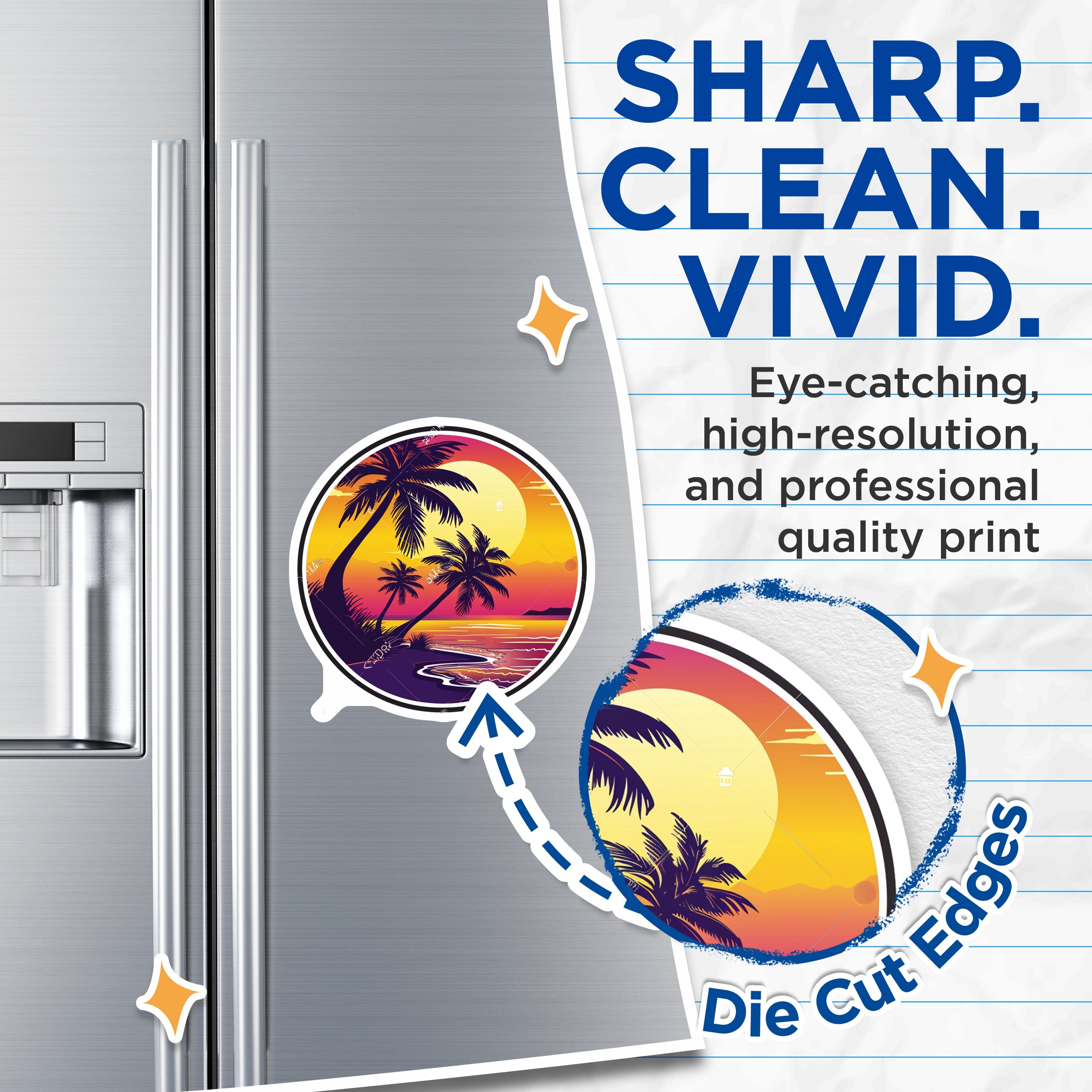 (2 Pack) Tropical Sunset Magnets - Beach Palm Tree Ocean Decor - Retro Aesthetic Fridge Locker Accent - 5 Inches On Longest Side - Thick Durable Magnet - Made in USA - MAG38538