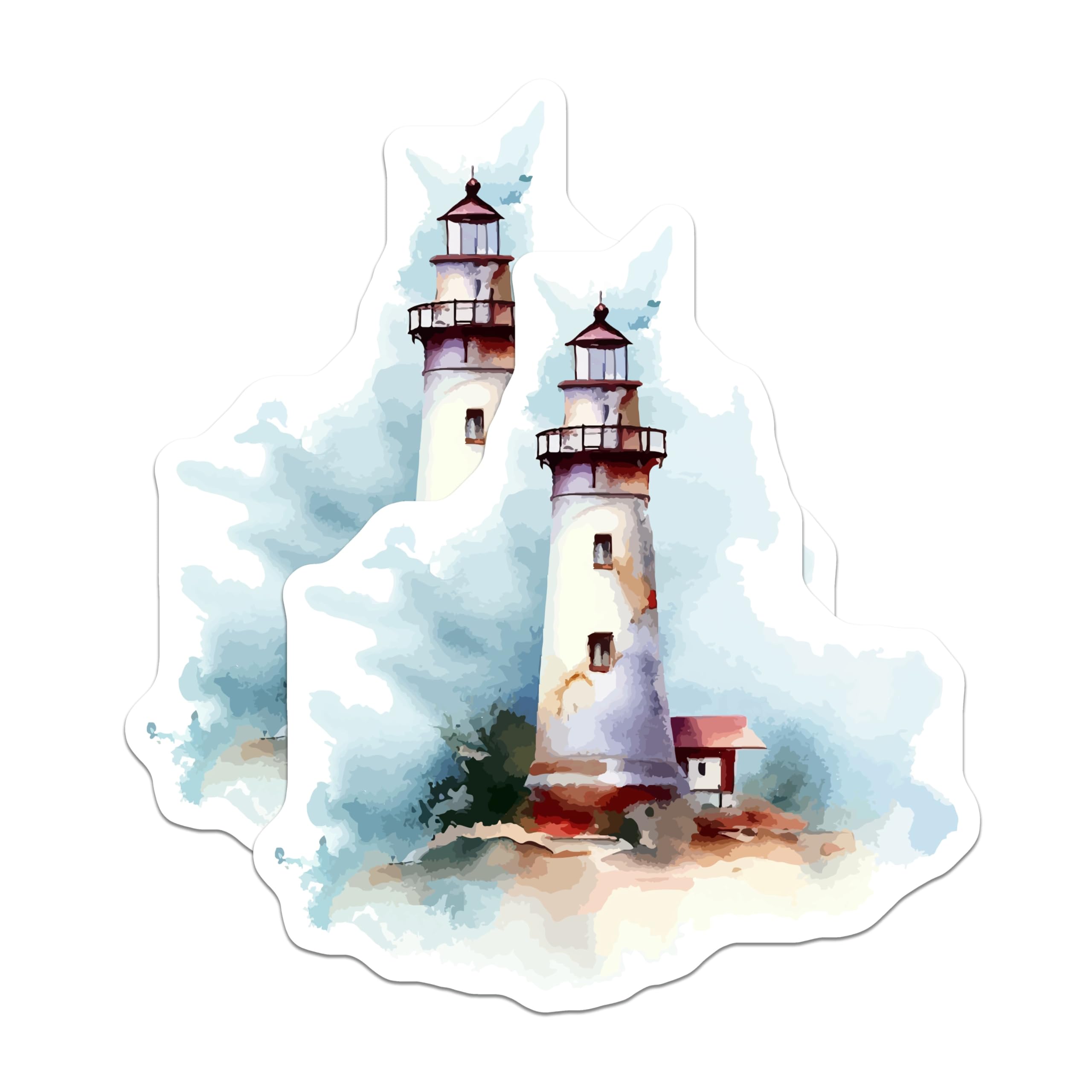 (2 Pack) Lighthouse Magnets - Watercolor Coastal Scene - Ocean Nautical Decor - Beach House Aesthetic - 5 Inches On Longest Side - Thick Durable Magnet - Made in USA - MAG20034
