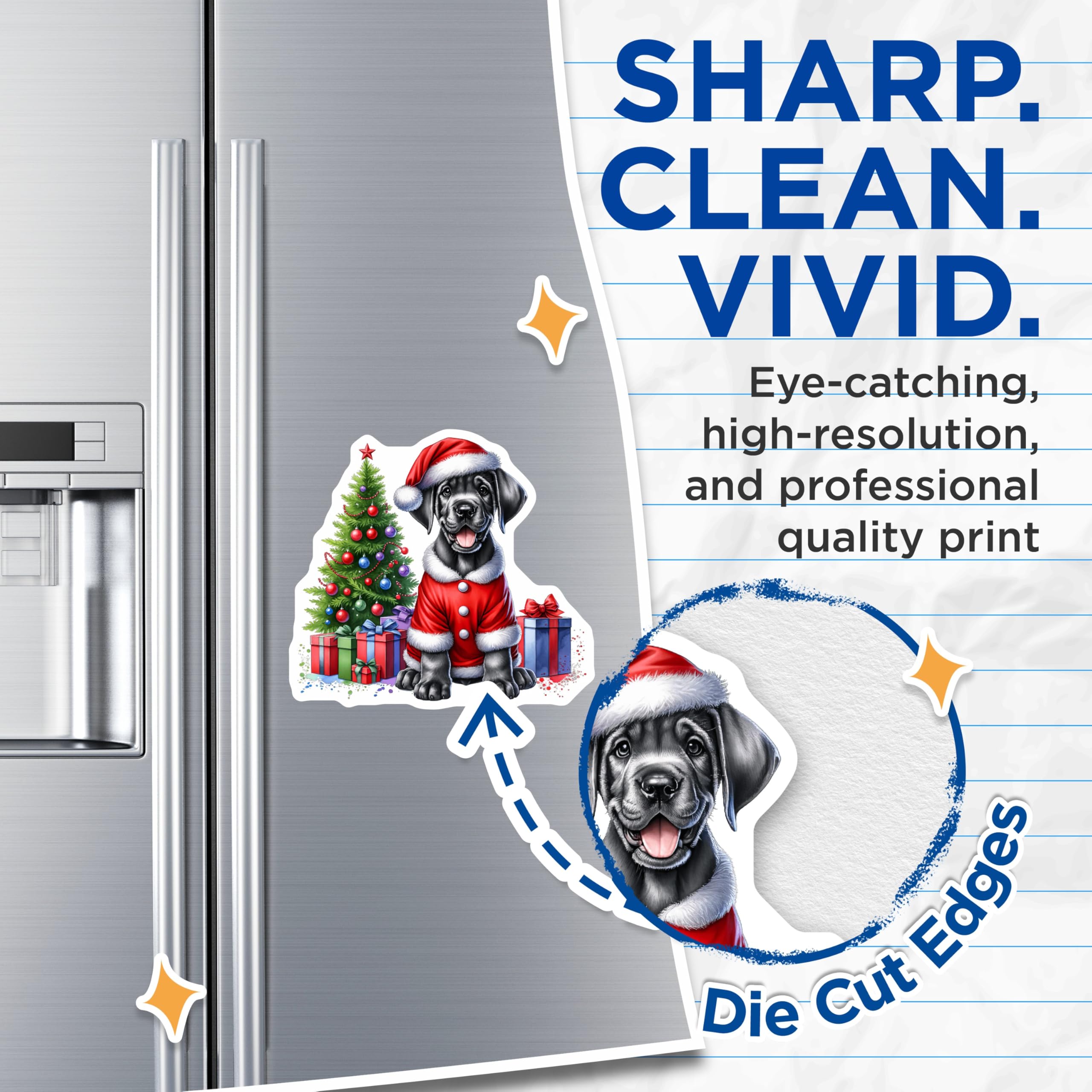 (2 Pack) Christmas Great Dane Magnets - Santa Puppy Holiday Decor - Pet Lover Animal Magnet - 5 Inches On Longest Side - Thick Durable Magnet - Made in USA - MAG28324