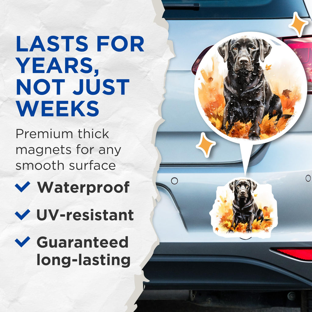 (2 Pack) Black Lab Magnets - Autumn Dog Decor - Fall Leaf Pet Lover Refrigerator Accessory - 5 Inches On Longest Side - Thick Durable Magnet - Made in USA - MAG28416