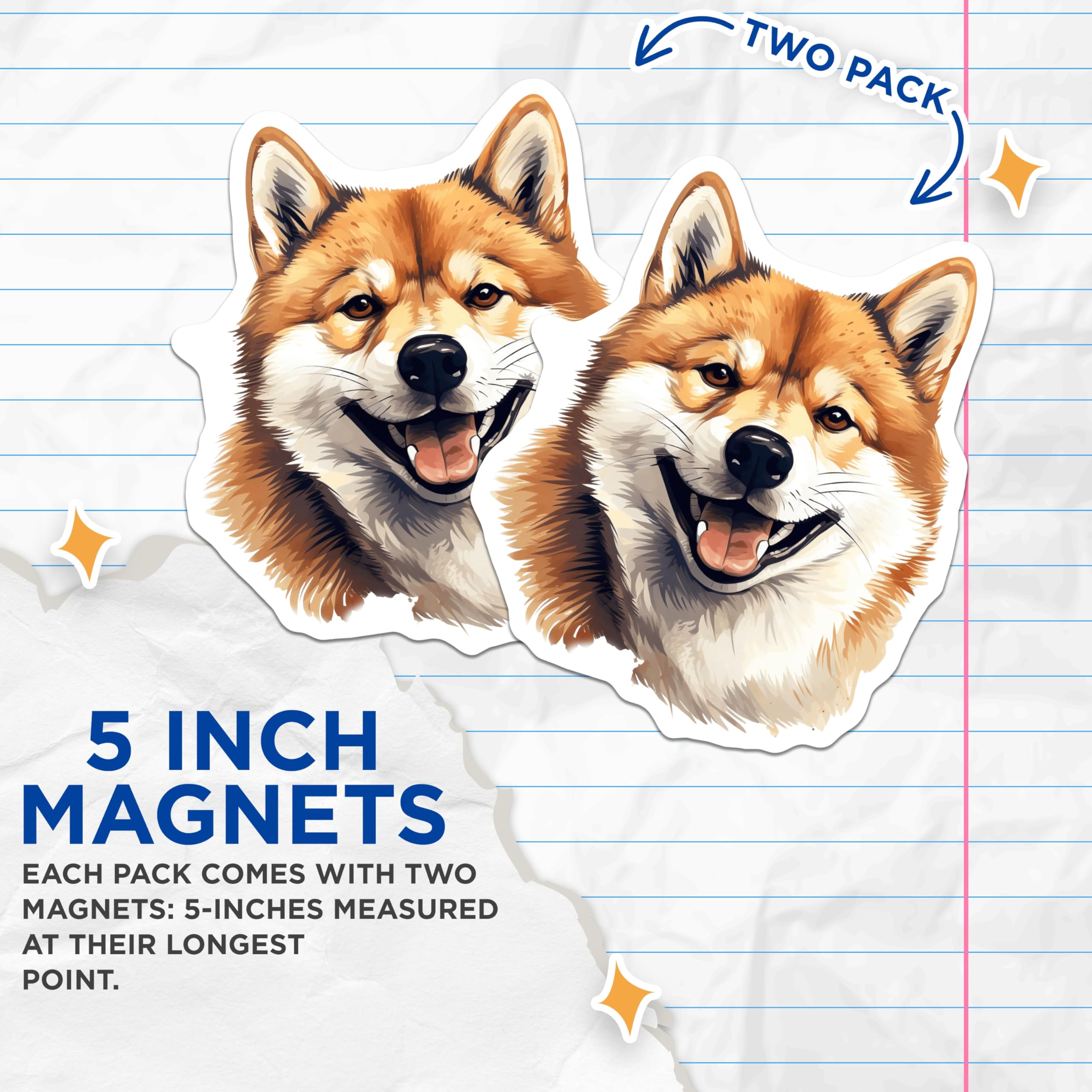 (2 Pack) Kawaii Shiba Inu Magnets - Dog Breed Refrigerator Art - Pet Owner Home Decor - 5 Inches On Longest Side - Thick Durable Magnet - Made in USA - MAG25075