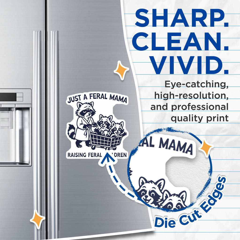 (2 Pack) Feral Mama Magnets - Tired Mom Humor - Raccoon Animal Lover - Funny Fridge Decor - Mother's Day Celebration Present - 5" - Durable Magnet - Made in USA - MAG38275