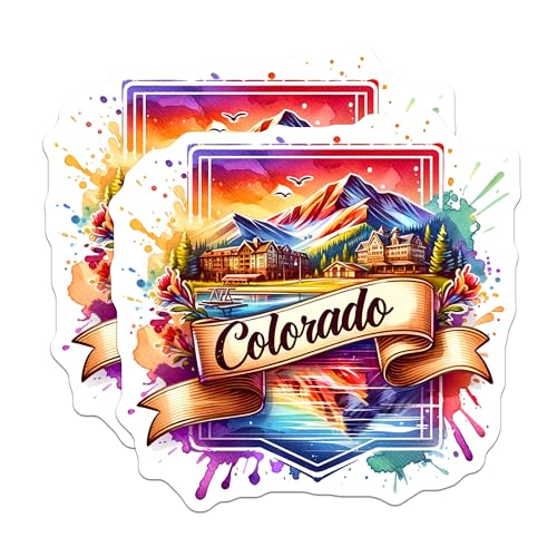 (2 Pack) Colorado Stickers - Mountain Landscape Decal - Travel Souvenir - State Pride - Vibrant Art - Adventure Sticker - 5" On Longest Side - Sticks to Smooth Flat Surfaces - Made in USA - BMCS6781
