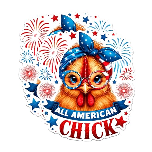 (2 Pack) All American Chick Stickers - Patriotic Chick Stickers - Fourth of July Stickers - American Pride Stickers - 5" On Longest Side - Sticks to Any Smooth Flat Surface - Made in USA - BMCS2724