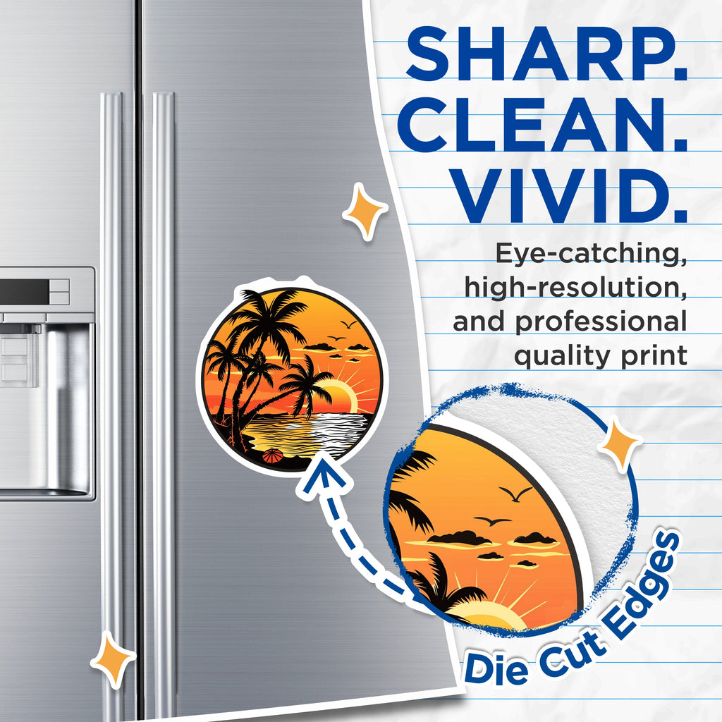 (2 Pack) Tropical Sunset Magnets - Beach Palm Tree Ocean View - Summer Vacation Travel Theme Refrigerator Decor - 5 Inches On Longest Side - Thick Durable Magnet - Made in USA - MAG36502