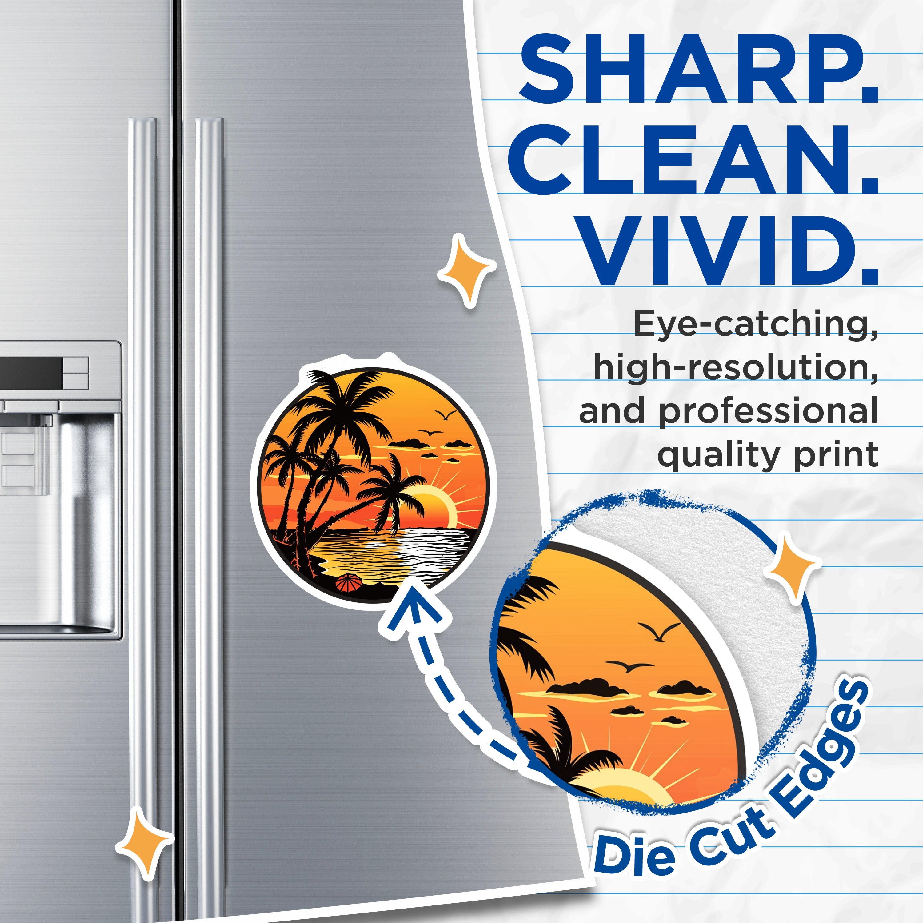 (2 Pack) Tropical Sunset Magnets - Beach Palm Tree Ocean View - Summer Vacation Travel Theme Refrigerator Decor - 5 Inches On Longest Side - Thick Durable Magnet - Made in USA - MAG36502