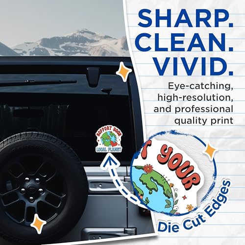(2 Pack) Support Your Local Planet Stickers - 5" On Longest Side - Sticks to Smooth Flat Surfaces - Made in USA - BMCS9222 - BMCS9222