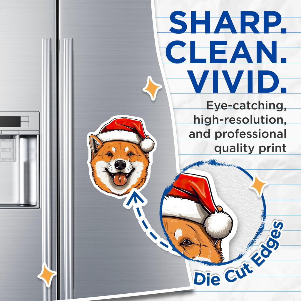 (2 Pack) Shiba Inu Magnets - Christmas Dog Decor - Santa Hat Pet Lover Accessory - 5 Inches On Longest Side - Thick Durable Magnet - Made in USA - MAG23592
