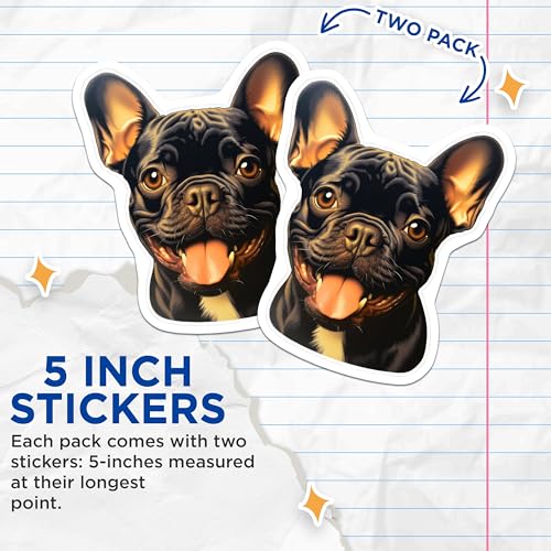 (2 Pack) Adorable French Bulldog Stickers - Cute Dog Breed Stickers - Animal Lover Decals - 5" On Longest Side - Sticks to Smooth Flat Surfaces - Made in USA - BMCS3947
